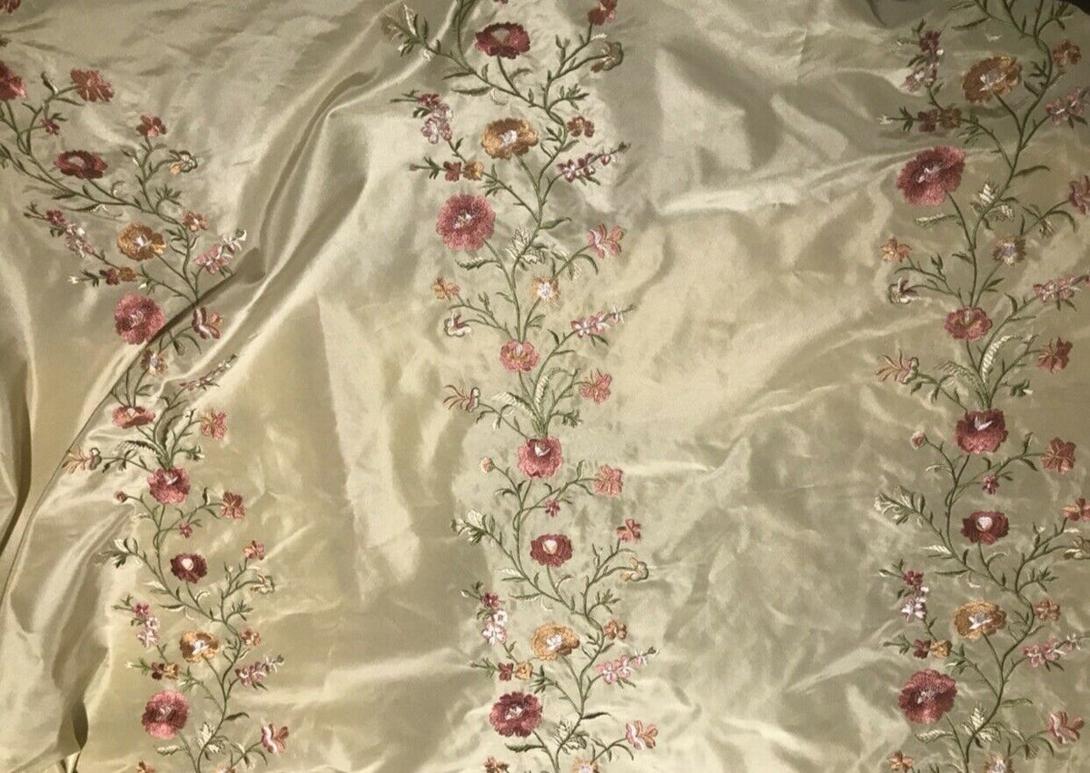 NEW! Duchess Megan Designer 100% Silk Dupioni Embroidery Floral Fabric- Beige - Fancy Styles Fabric Pierre Frey Lee Jofa Brunschwig & Fils