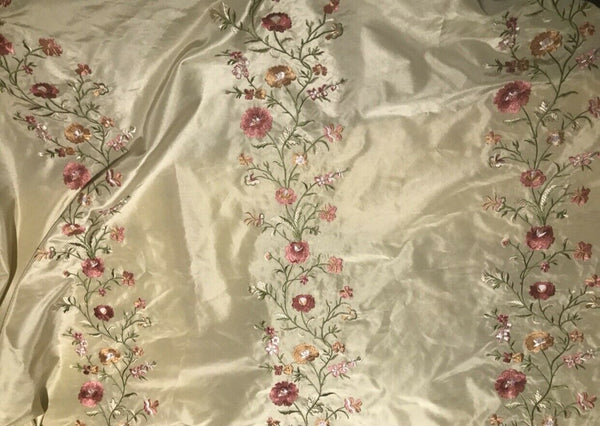 NEW! Duchess Megan Designer 100% Silk Dupioni Embroidery Floral Fabric- Beige - Fancy Styles Fabric Pierre Frey Lee Jofa Brunschwig & Fils