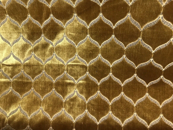 King Mark Novelty Designer Italian Burnout Geometric Velvet Fabric - Upholstery- BTY Gold - Fancy Styles Fabric Pierre Frey Lee Jofa Brunschwig & Fils