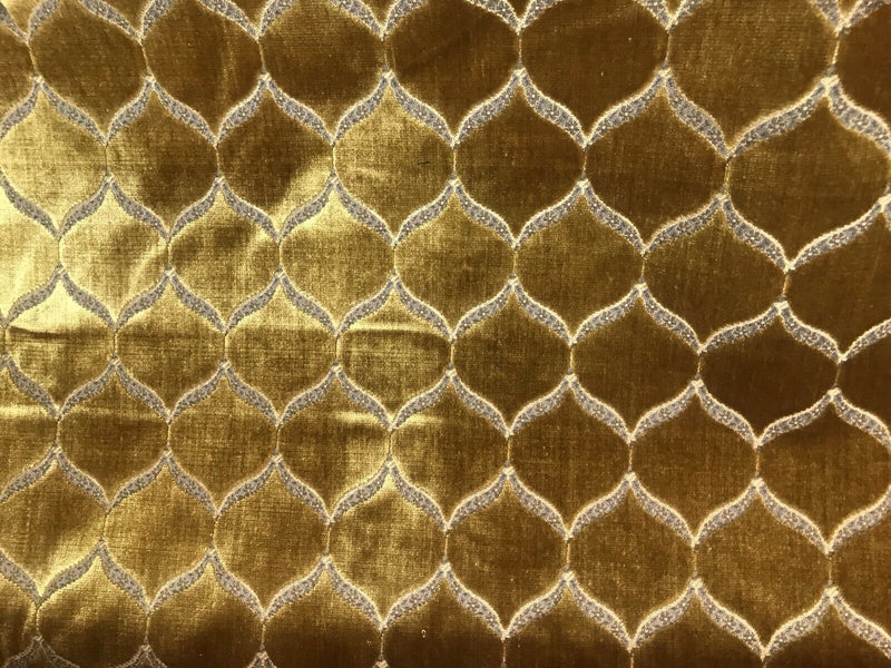 King Mark Novelty Designer Italian Burnout Geometric Velvet Fabric - Upholstery- BTY Gold - Fancy Styles Fabric Pierre Frey Lee Jofa Brunschwig & Fils