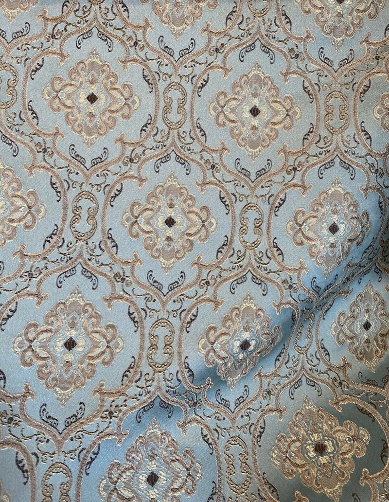 NEW! Princess Nina Designer Brocade Satin Damask Drapery & Upholstery Fabric- Duck Egg Blue - Fancy Styles Fabric Pierre Frey Lee Jofa Brunschwig & Fils