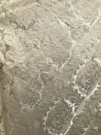 SALE! 100% Silk Taffeta Jacquard Drapery Damask Fabric - Beige & Silver Sea Foam - Fancy Styles Fabric Boutique