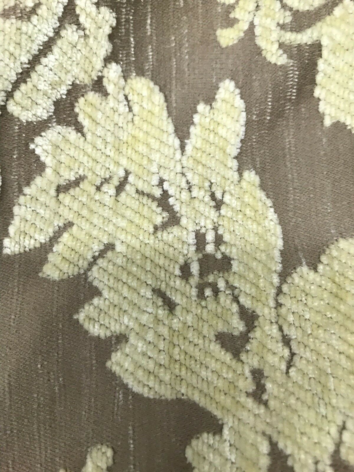 BACK IN STOCK!!! Lady Janet Damask Burnout Chenille Velvet Fabric - Soft Yellow & Taupe - Fancy Styles Fabric Pierre Frey Lee Jofa Brunschwig & Fils