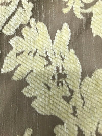 BACK IN STOCK!!! Lady Janet Damask Burnout Chenille Velvet Fabric - Soft Yellow & Taupe - Fancy Styles Fabric Pierre Frey Lee Jofa Brunschwig & Fils