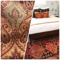 SWATCH Double Sided Burnout Kilim Rug Inspired Fabric- Red Orange Upholstery - Fancy Styles Fabric Pierre Frey Lee Jofa Brunschwig & Fils
