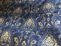 SALE! Designer Upholstery Chenille Velvet Fabric - Blue Gold LLPCB001 - Fancy Styles Fabric Pierre Frey Lee Jofa Brunschwig & Fils
