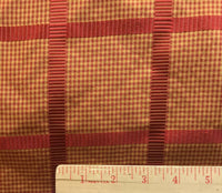 NEW! Miss Jaqueline Designer 100% Silk Taffeta Gingham Ribbon Stripes Plaid Fabric -Red Gold - Fancy Styles Fabric Pierre Frey Lee Jofa Brunschwig & Fils