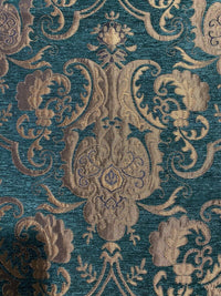 NEW Lady Emile Designer Damask Burnout Chenille Velvet Fabric - Green & Metallic Gold BTY - Fancy Styles Fabric Pierre Frey Lee Jofa Brunschwig & Fils