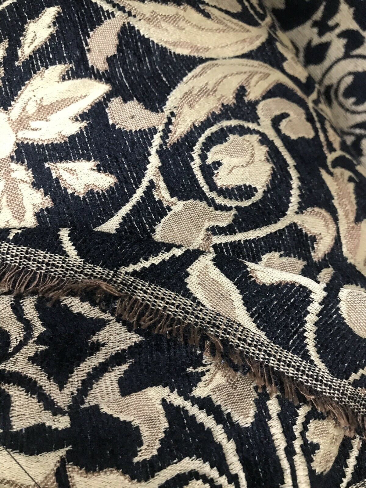 NEW SALE! Velvet Chenille Burnout Upholstery Drapery Fabric -Black & Gold Floral - Fancy Styles Fabric Pierre Frey Lee Jofa Brunschwig & Fils