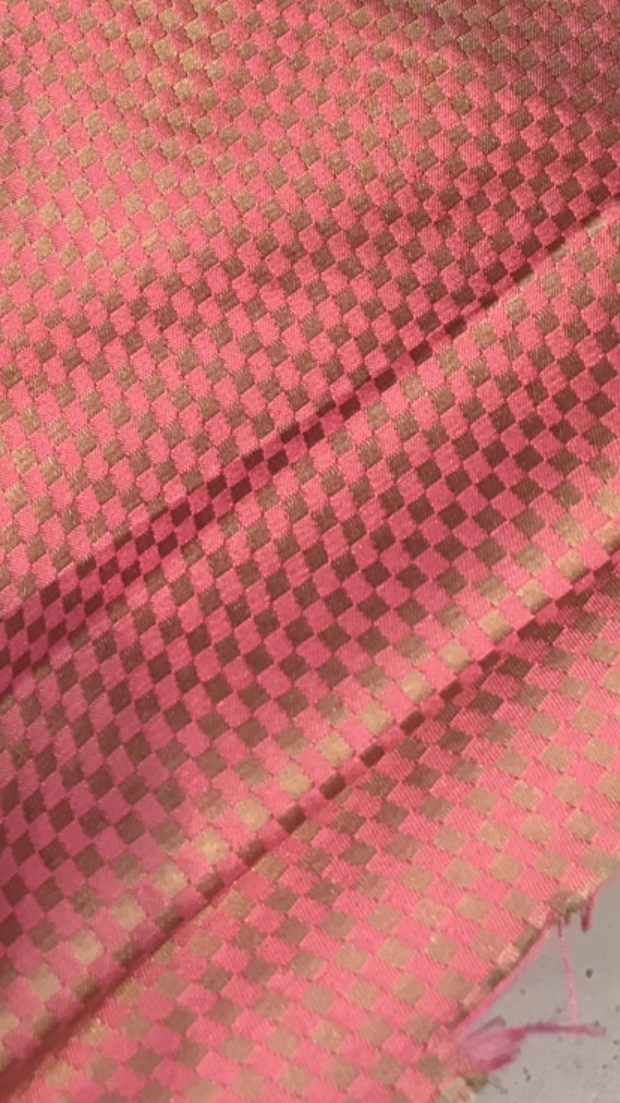 NEW! 100% Silk Taffeta Fabric - Coral And Iridescent Gold Checkered - Fancy Styles Fabric Pierre Frey Lee Jofa Brunschwig & Fils
