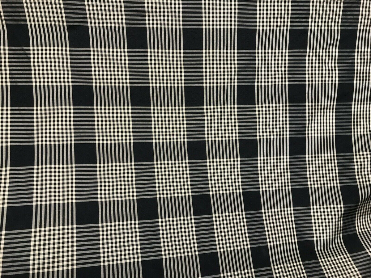 NEW Designer 100% Silk Taffeta Gingham Plaid Tartan Fabric- Black Beige - Fancy Styles Fabric Pierre Frey Lee Jofa Brunschwig & Fils