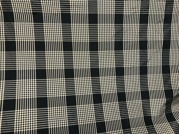 NEW Designer 100% Silk Taffeta Gingham Plaid Tartan Fabric- Black Beige - Fancy Styles Fabric Pierre Frey Lee Jofa Brunschwig & Fils