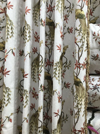 NEW! Lady Patrice Designer Cotton Embroidered Peacock Drapery Fabric  - White - Fancy Styles Fabric Pierre Frey Lee Jofa Brunschwig & Fils