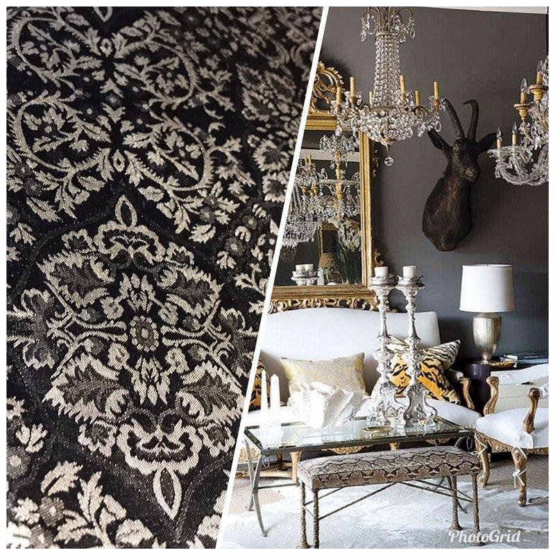 SALE! Sir Enzo 100% Silk Taffeta Ornate Drapery Fabric - Gold And Black-By The Yard - Fancy Styles Fabric Pierre Frey Lee Jofa Brunschwig & Fils