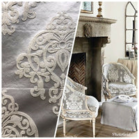NEW! Sir Nathan Designer Brocade Satin Fabric- Gray Ivory- Upholstery Damask LLPBI0001 - Fancy Styles Fabric Pierre Frey Lee Jofa Brunschwig & Fils