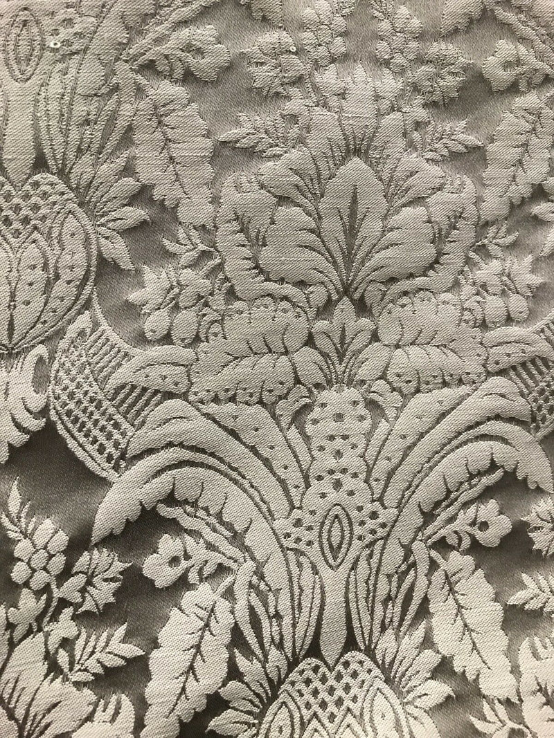 NEW! Prince Caspian 100% Silk Taffeta Interior Design Fabric Damask Brocade Silver-Taupe - Fancy Styles Fabric Pierre Frey Lee Jofa Brunschwig & Fils