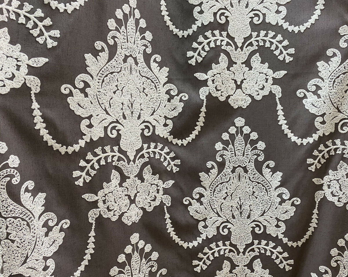 NEW! Princess Layla Designer Linen Inspired Damask Drapery Fabric- Charcoal Gray & White - Fancy Styles Fabric Pierre Frey Lee Jofa Brunschwig & Fils