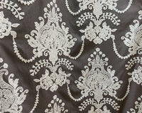 NEW! Princess Layla Designer Linen Inspired Damask Drapery Fabric- Charcoal Gray & White - Fancy Styles Fabric Pierre Frey Lee Jofa Brunschwig & Fils