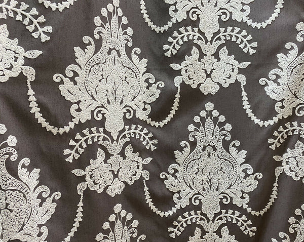 NEW! Princess Layla Designer Linen Inspired Damask Drapery Fabric- Charcoal Gray & White - Fancy Styles Fabric Pierre Frey Lee Jofa Brunschwig & Fils