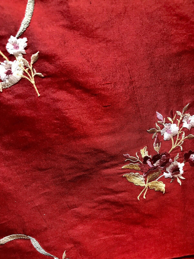 Princess Amelia Designer 100% Silk Taffeta Dupioni Embroidery Fabric- Floral Ribbon Red - Fancy Styles Fabric Pierre Frey Lee Jofa Brunschwig & Fils