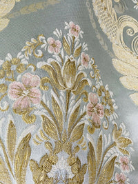 NEW Queen Antionette Novelty Ritz Neoclassical Brocade Damask Floral Satin Fabric - Louis Blue - Fancy Styles Fabric Pierre Frey Lee Jofa Brunschwig & Fils