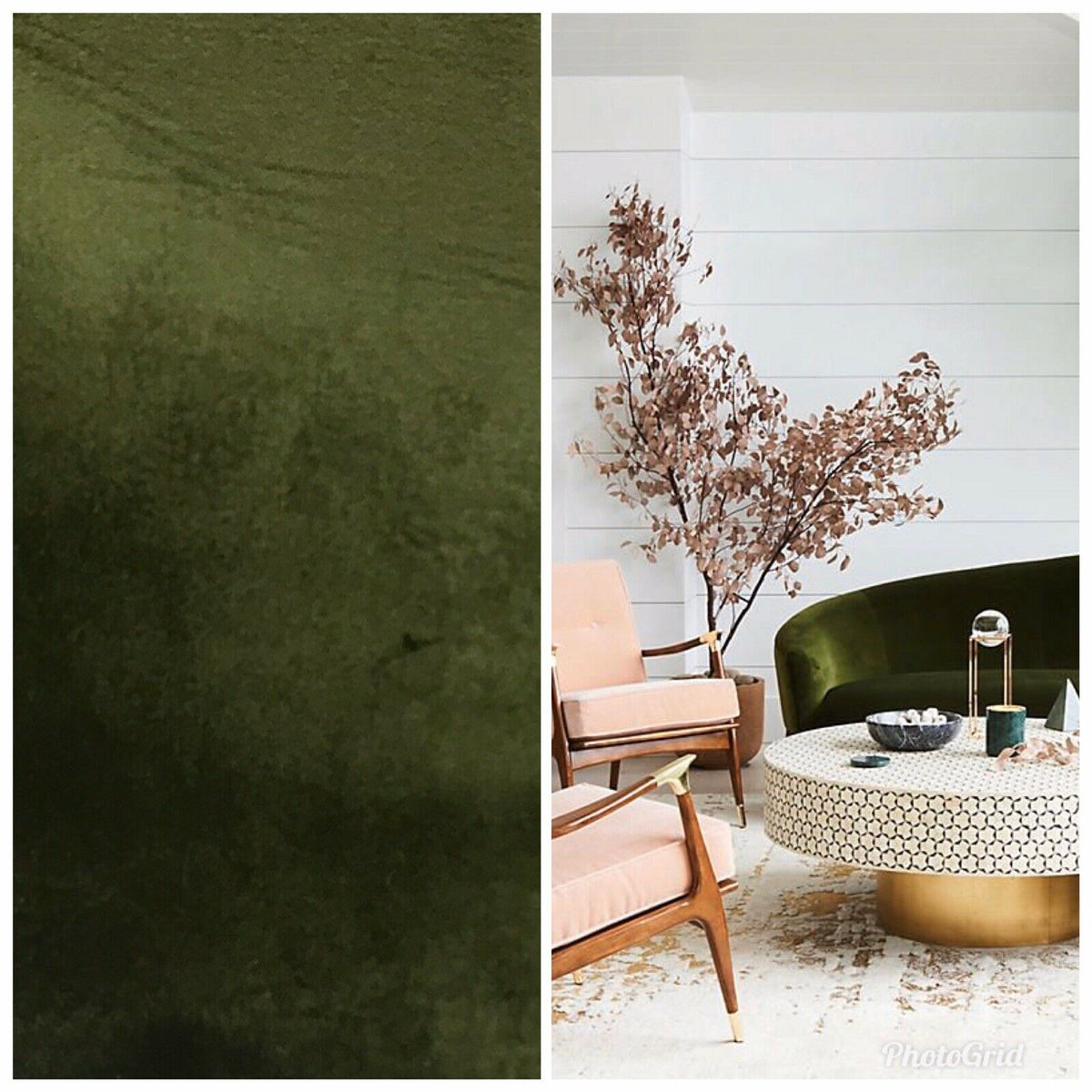 NEW! Designer Soft Velvet Fabric - Olive Green - Upholstery Weight BTY - Fancy Styles Fabric Pierre Frey Lee Jofa Brunschwig & Fils