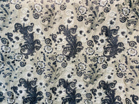 NEW! Novelty 100% Linen Fabric Floral Crewel Embroidery- Blue, White, Ecru - Fancy Styles Fabric Pierre Frey Lee Jofa Brunschwig & Fils