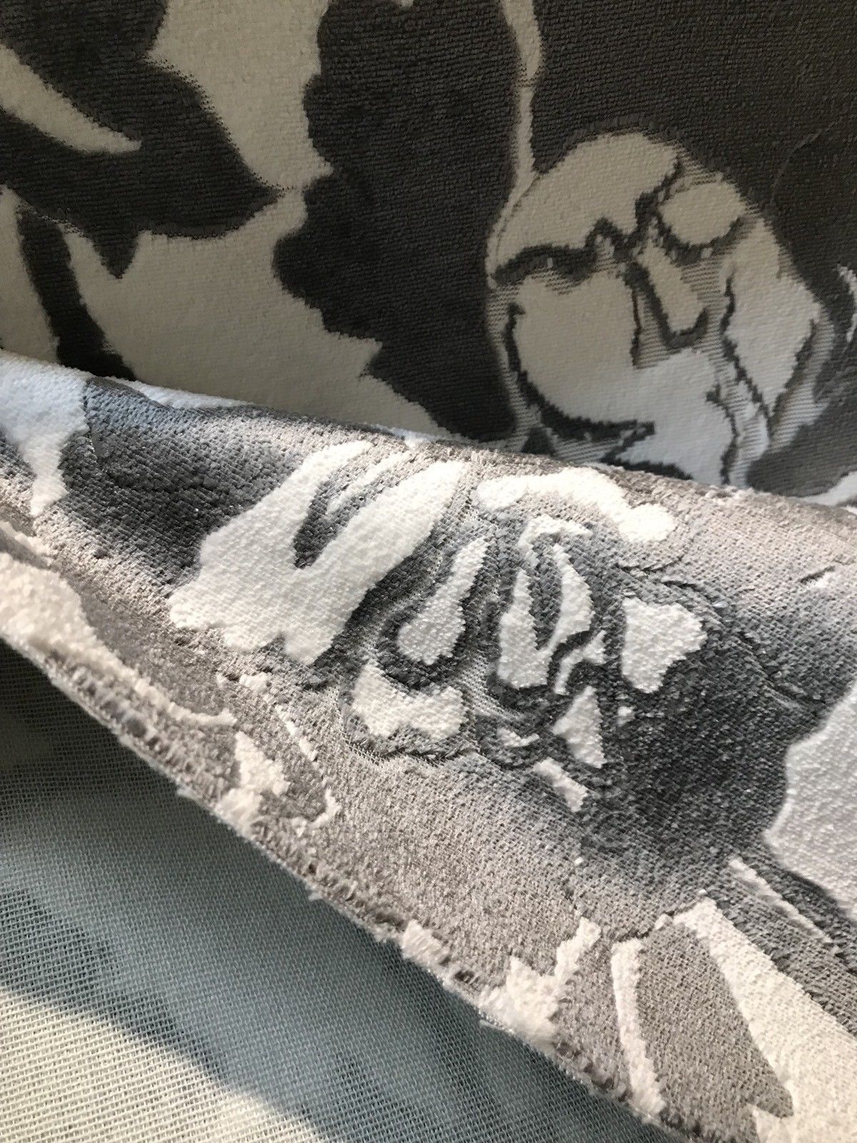 NEW! Burnout Velvet Upholstery Fabric Floral Charcoal (almost Black) & White - Fancy Styles Fabric Boutique