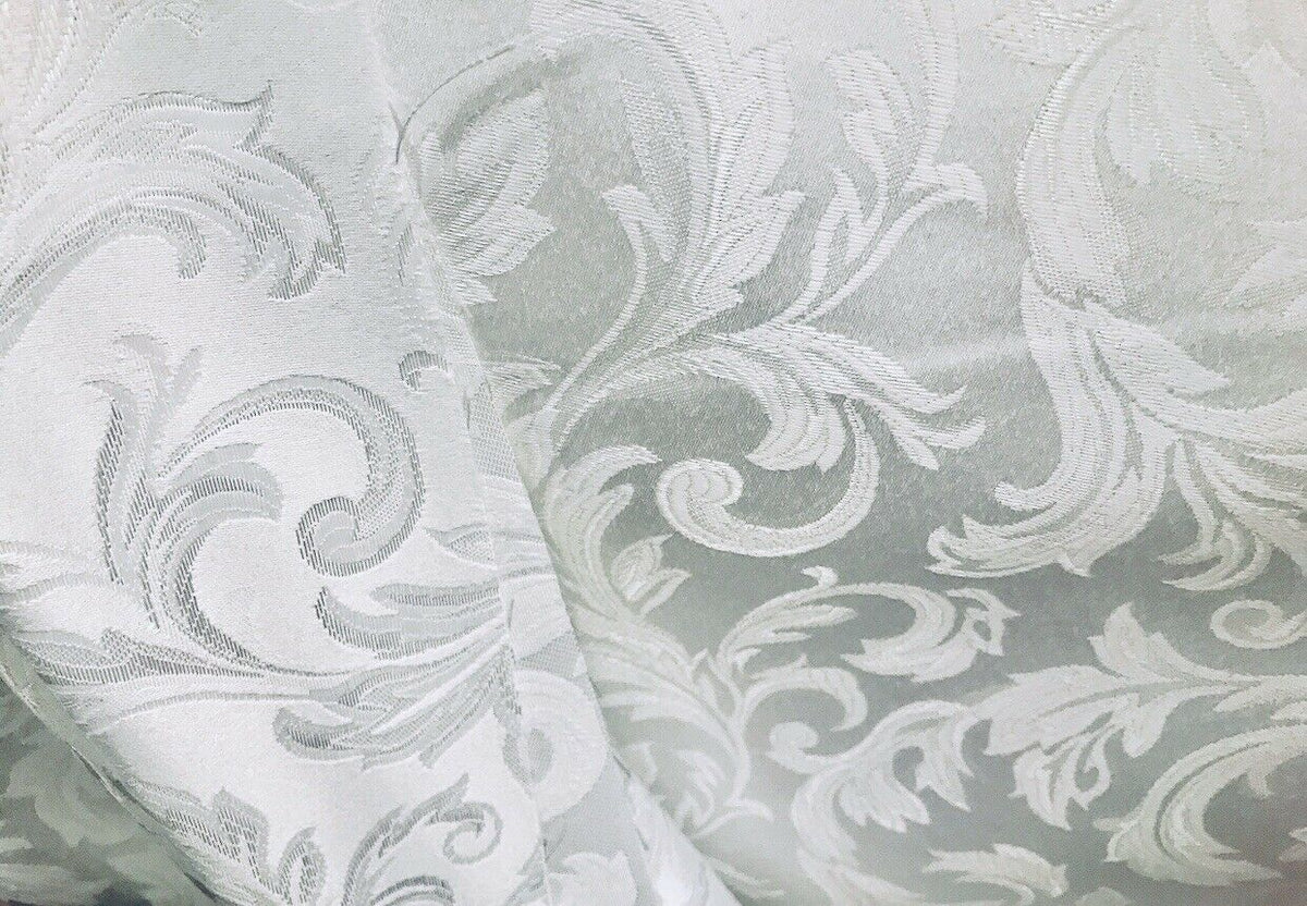 NEW Italian Brocade Satin Fabric- White- Floral Leaves Upholstery Neoclassical - Fancy Styles Fabric Pierre Frey Lee Jofa Brunschwig & Fils