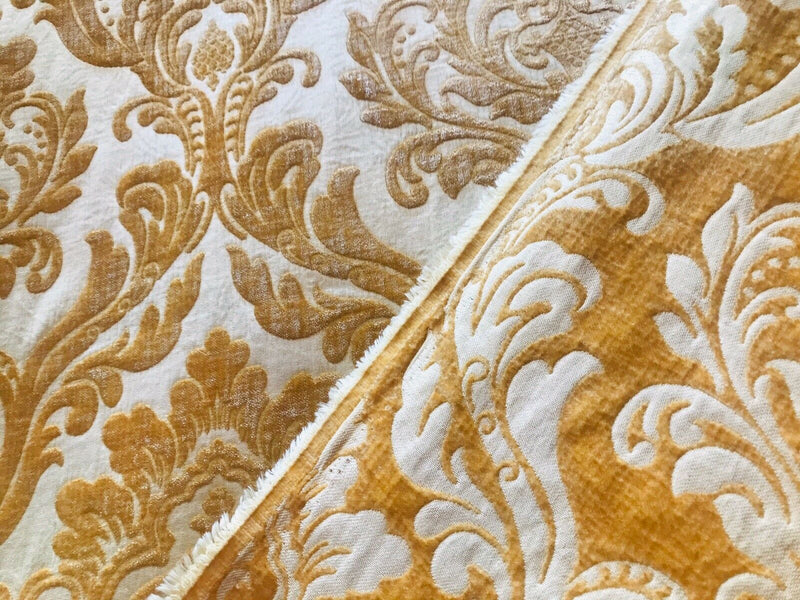 NEW! Queen Isabelle Designer Damask Burnout Chenille Velvet Fabric - Honey Gold BTY - Fancy Styles Fabric Pierre Frey Lee Jofa Brunschwig & Fils