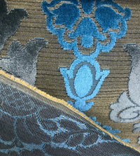 Prince John Novelty Italian Burnout Upholstery Chenille Velvet Fabric- Blue Gold - Fancy Styles Fabric Pierre Frey Lee Jofa Brunschwig & Fils