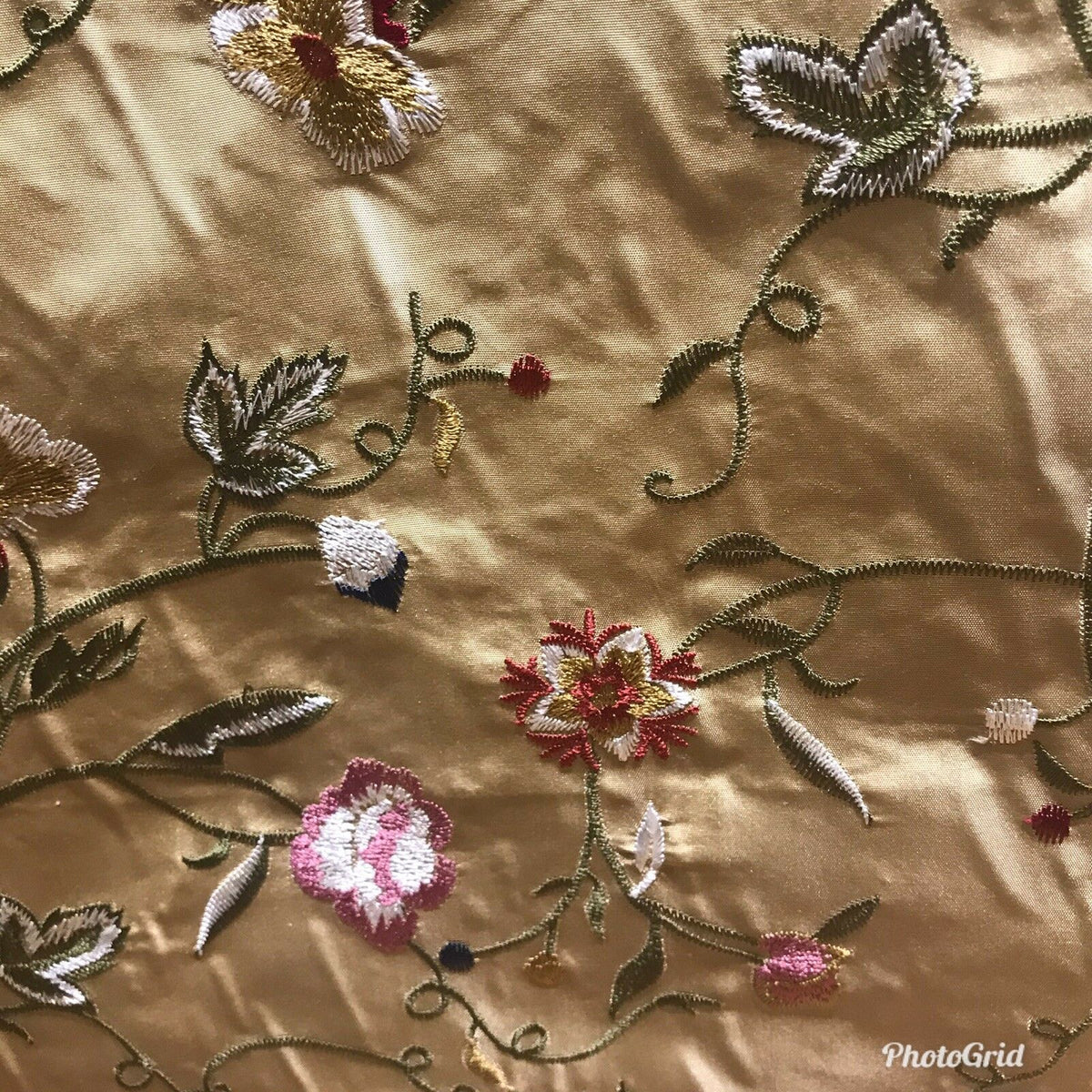 100% Lady Melody Silk Taffeta Dupioni Decorating Fabric Embroidery Floral Gold - Fancy Styles Fabric Pierre Frey Lee Jofa Brunschwig & Fils