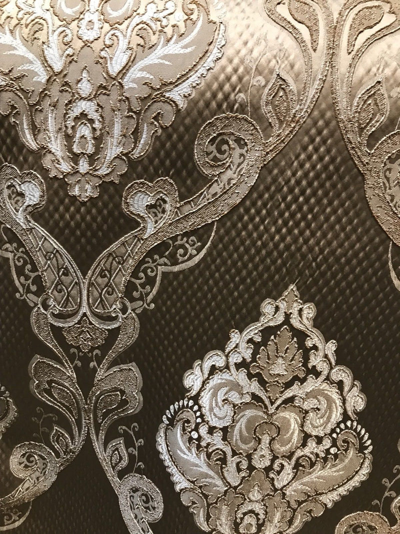 NEW! Designer Brocade Satin Fabric Interior Design- Taupe Damask- Upholstery - Fancy Styles Fabric Pierre Frey Lee Jofa Brunschwig & Fils