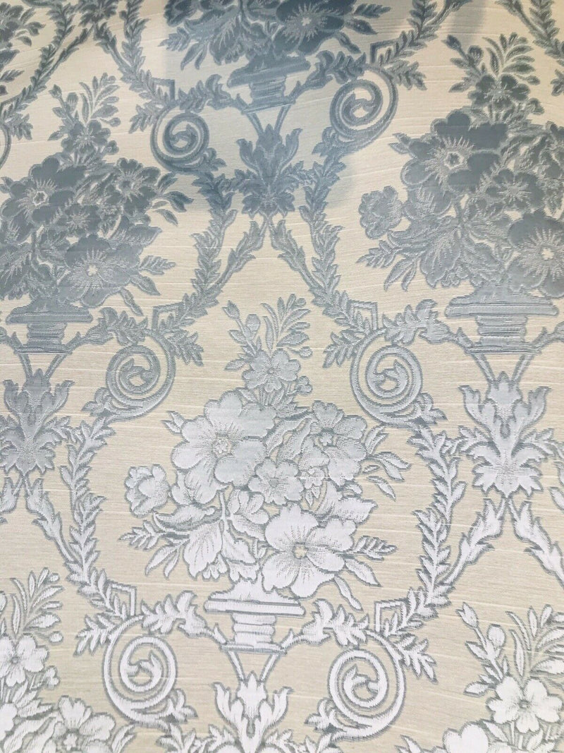 NEW! Lady Valerie Designer Brocade Satin Fabric - Blue Neoclassical Floral Upholstery Damask - Fancy Styles Fabric Pierre Frey Lee Jofa Brunschwig & Fils