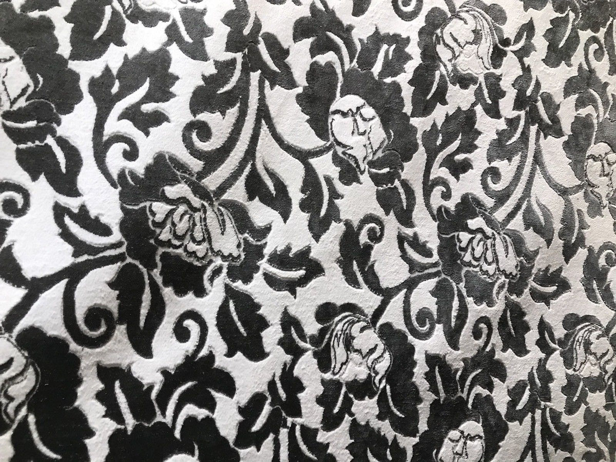 SWATCH Burnout Velvet Upholstery Fabric Floral Charcoal (almost Black) & White - Fancy Styles Fabric Boutique