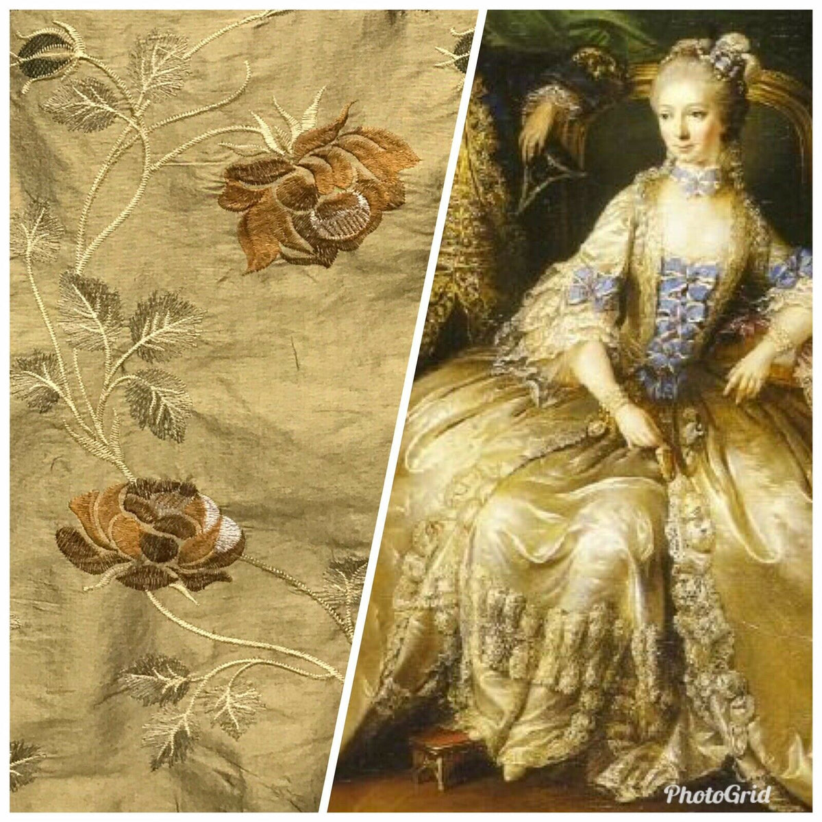NEW! Queen Evelyn 100% Silk Dupioni Embroidered Floral Fabric- Gold Sold By The Yard LLSUY0002 - Fancy Styles Fabric Pierre Frey Lee Jofa Brunschwig & Fils