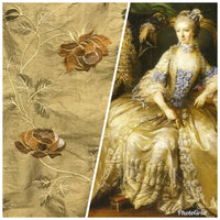 NEW! Queen Evelyn 100% Silk Dupioni Embroidered Floral Fabric- Gold Sold By The Yard LLSUY0002 - Fancy Styles Fabric Pierre Frey Lee Jofa Brunschwig & Fils
