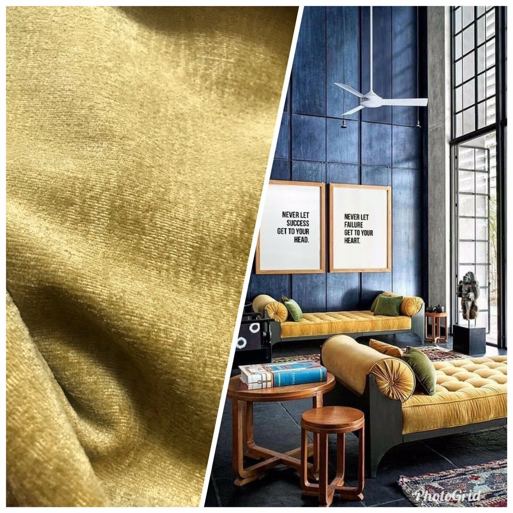 NEW! Designer Super Thick And Soft Chenille Velvet Fabric - Mustard Yellow BTY - Fancy Styles Fabric Pierre Frey Lee Jofa Brunschwig & Fils