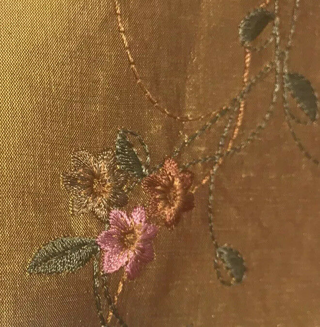 NEW! Duchess Rowena 100% Silk Dupioni Embroidery Floral Fabric- Copper Gold - Fancy Styles Fabric Pierre Frey Lee Jofa Brunschwig & Fils