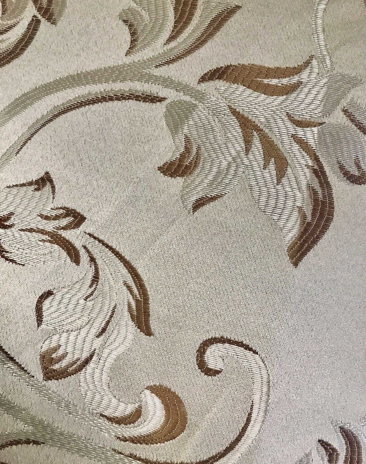 NEW Brocade Satin Fabric- Cream & Taupe- Floral Leaves Upholstery Neoclassical - Fancy Styles Fabric Pierre Frey Lee Jofa Brunschwig & Fils
