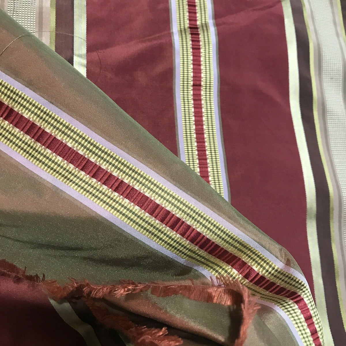 NEW! Lady Meryl Designer 100% Silk Taffeta Fabric -Red & Gold Ribbon Satin Stripes - Fancy Styles Fabric Pierre Frey Lee Jofa Brunschwig & Fils