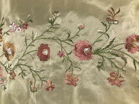 1 Yard Remnant- Designer 100% Silk Dupioni Embroidery Floral Fabric- Beige - Fancy Styles Fabric Pierre Frey Lee Jofa Brunschwig & Fils