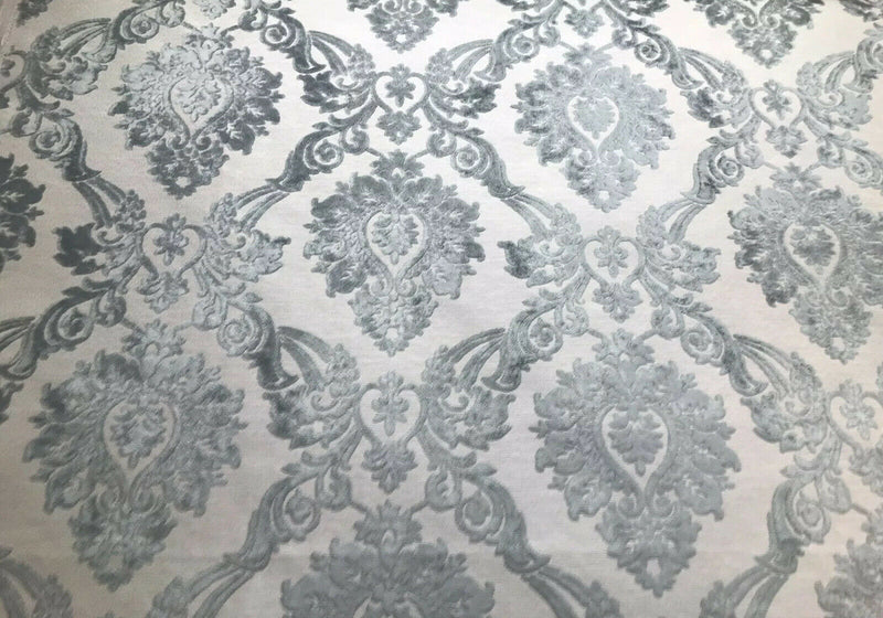 NEW Duke Raphael Designer Velvet Chenille Burnout Damask Upholstery Fabric - Grey - Fancy Styles Fabric Pierre Frey Lee Jofa Brunschwig & Fils