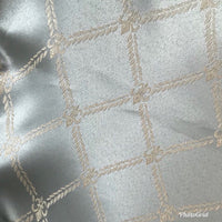 SALE! Designer Brocade Satin Fabric- Antique Silver Blue Rope Design Upholstery - Fancy Styles Fabric Boutique