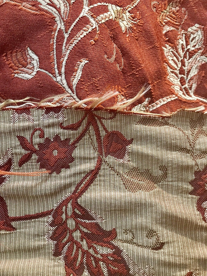 SWATCH 4” X 7” - Quilted Brocade Floral Upholstery Fabric- Rust Brick Red - Fancy Styles Fabric Pierre Frey Lee Jofa Brunschwig & Fils