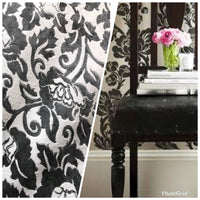 NEW! Burnout Velvet Upholstery Fabric Floral Charcoal (almost Black) & White - Fancy Styles Fabric Boutique