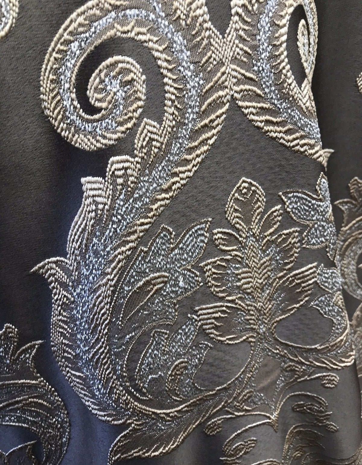 SWATCH 8” x 8” Sample- Designer Brocade Satin Fabric- Gray Silver Gold - Damask - Fancy Styles Fabric Pierre Frey Lee Jofa Brunschwig & Fils