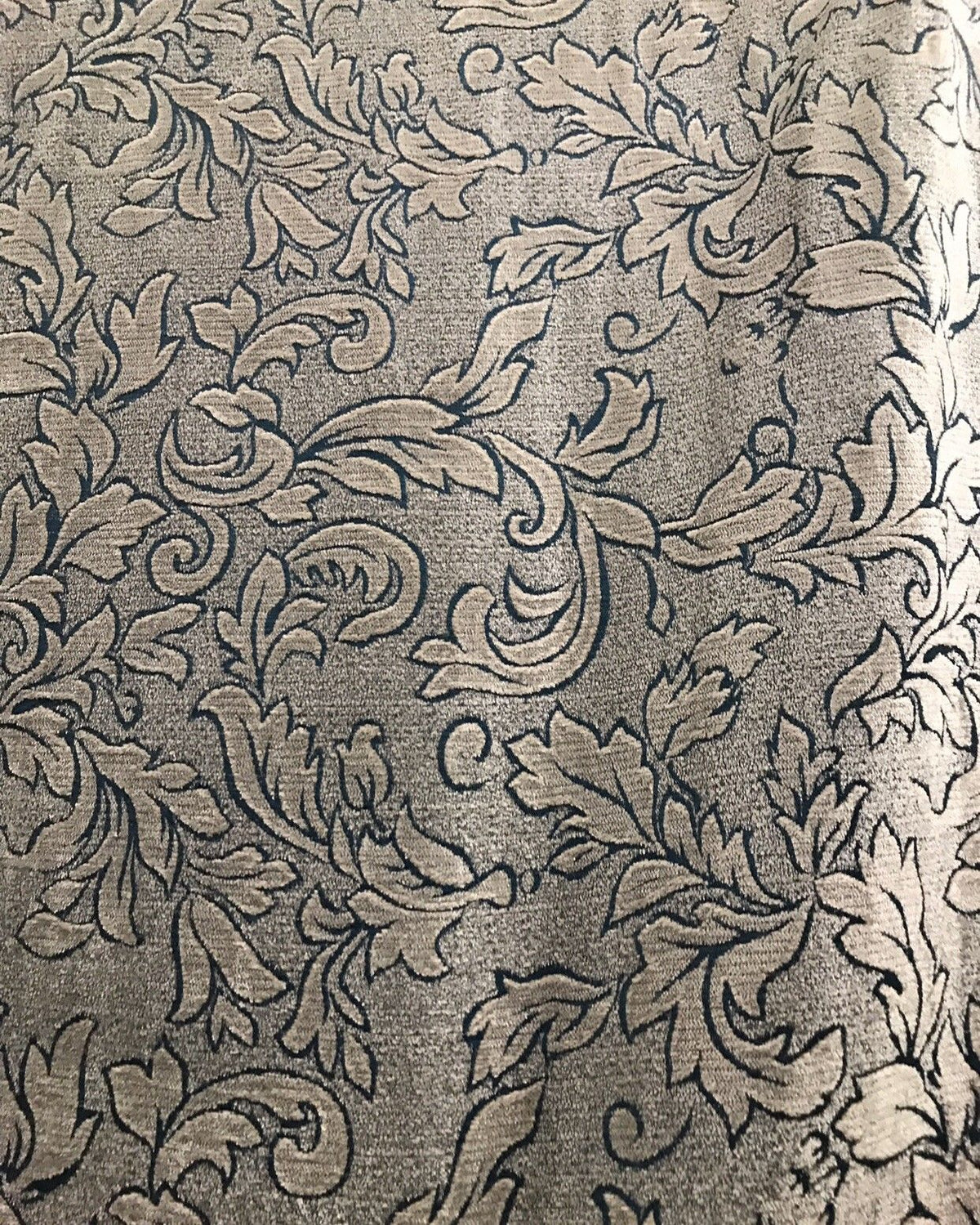 Designer Floral Burnout Chenille Velvet Fabric - Teal & Taupe - Fancy Styles Fabric Pierre Frey Lee Jofa