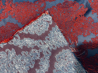 NEW Princess Giselle Designer Damask Satin Drapery Upholstery Fabric - Electric Red & Navy Blue - Fancy Styles Fabric Pierre Frey Lee Jofa Brunschwig & Fils