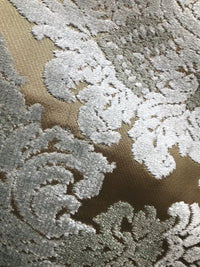 SWATCH Designer Italian Burnout Damask Chenille Blue Bronze Fabric Upholstery - Fancy Styles Fabric Boutique